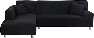 papasgix Housse de Canapé d'angle Extensible Protection du Sofa Universelle Revêtement de Canapé avec Accoudoirs Antipoussière, Couverture pour Canapé en Forme de L 2 Pièces(Noir,1 Place+2 Places)