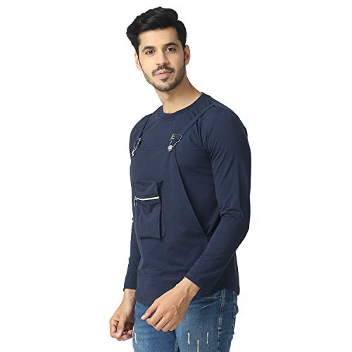 Image of Black Collection Solid Men Dungaree Style Full Sleeve T-Shirt
