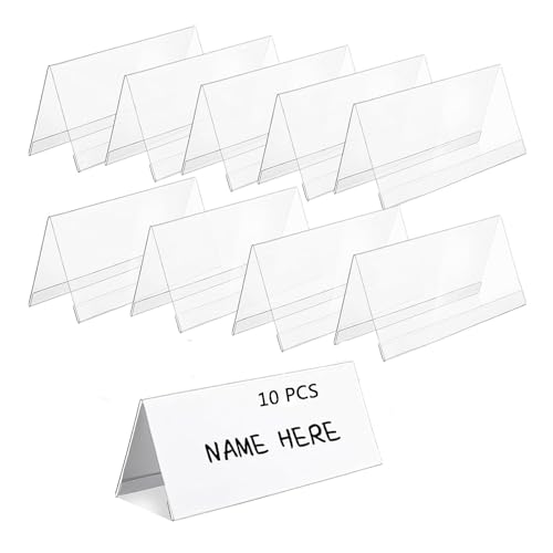 MEISO 10 Pezzi Espositore da Tavolo, Porta Etichette in Acrilico Trasparente, 20x8cm, Portabigliettini da Visita da Scrivania, Porta Menu da Tavolo per Visualizzare Etichette Nome