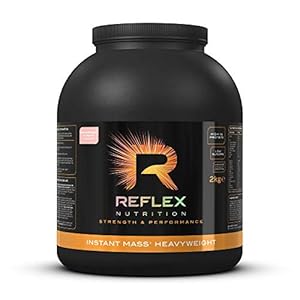 Reflex Nutrition Instant Mass Heavyweight – Mass Gainer – Over 1000 Kcal per Serving, 60g Protein, Creatine – High Calorie Post Workout or Before Bed Protein Shake (Strawberries & Cream, 2 kg)