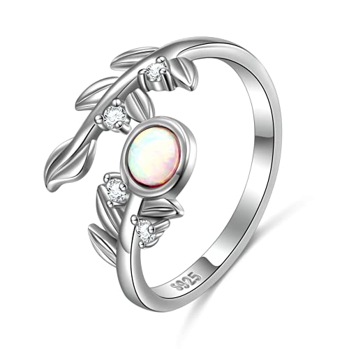 Leaf Created Opal Promise Ring for Her Women S925 Sterling Silver Wedding Engagement Band