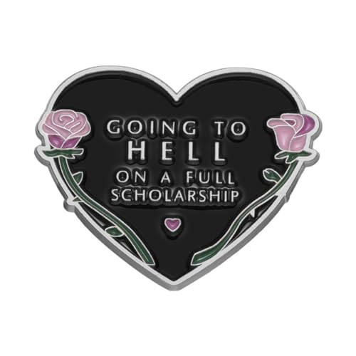 Image of FOTN Black Heart Brooch Going to Hell on a Full Scholarship Funny English Heart Brooch Badge Rose Heart Letter Brooch Enamel Pin Couple's Holiday Gift Fun Jewelry Gift for Boy Men Girl Women