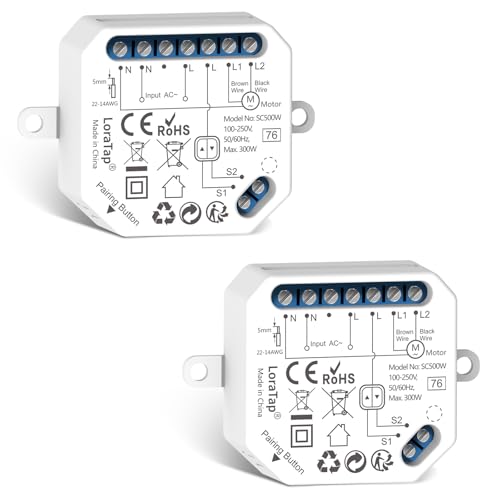 LoraTap Interruttore Tapparelle WiFi, 2pz Modulo Comando per Tapparelle Elettriche, Controllo Vocale con Alexa e Google Home, Controllo App Smart Life, Timer Switch per Persiane e Tende, 300W