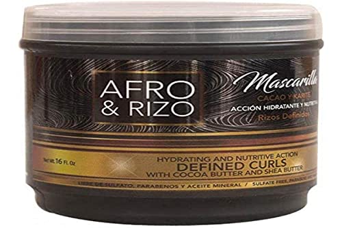 Masque capillaire Afro & Rizo 236g - Traitement hydratant et revitalisant en profondeur, sans sulfates, sans parabènes et sans huiles minérales pour les cheveux afro, bouclés, ondulés et stressés.