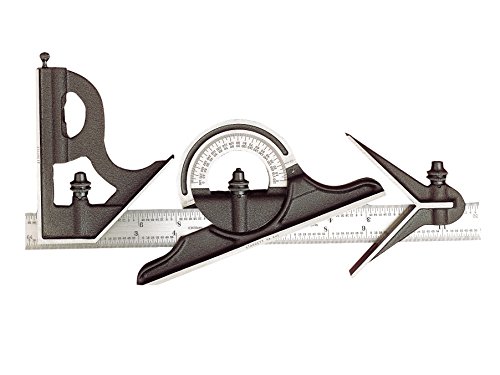 Starrett 435 ME-300 vierkant van gietijzer, gemiddelde en omkeerbare hoekmeskoppen met normale combinatie van lemmet, zwarte krimpafwerking; grootte: 300 mm