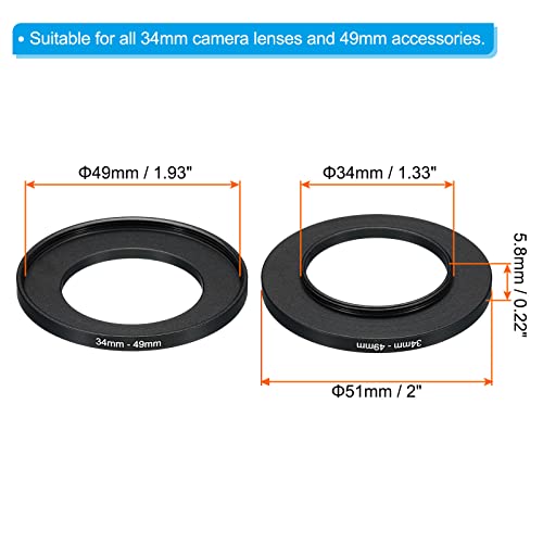 PATIKIL 34mm-49mm Metal Step Up Ring, Camera Lens Filter Adapter Ring Aluminum Filter Adapter Ring for Camera Lenses Hood Black - Image 2