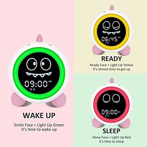 Image of Kids Alarm Clock, Toddler Sleep Training Clock with Night Lights, Sound Machine, Time to Wake Dinosaur Alarm Clock for Children, Gift Ideas for Kids Toddler Boy Girl (Pink)