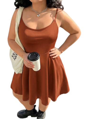 Image of WDIRARA Women's Plus Size Spaghetti Strap Sleeveless Flared Hem A Line Cami Dress