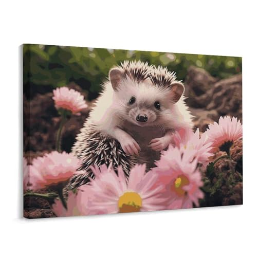 Toile murale carrée hérisson fleurs 40x30 cm : le cadeau de Noël idéal pour salon