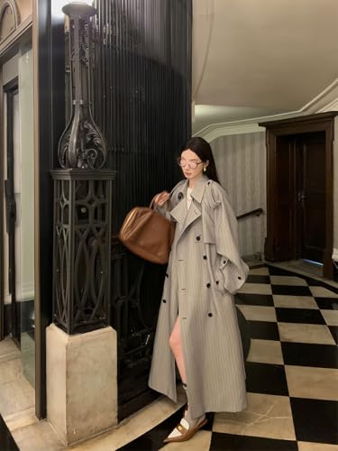 utcoco Womens 2025 Fashion Double Breasted Long Trench Coat Windproof Classic Lapel Overcoat with Belt 6