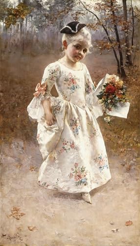 Pintura mural en lienzo de La niña de las flores para un dormitorio elegante de 60x90cm