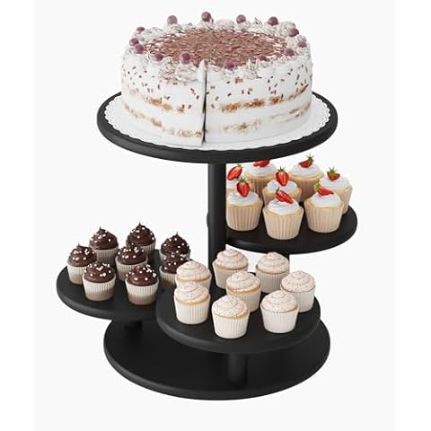Vriccc Cupcake Stand, 4 Tier Round Bamboo Wood Black Cupcake Tower Stand for 50 Cupcakes, Tiered Serving Trays, Wood Cake and Cupcake Stand (Black_Bamboo) Cover