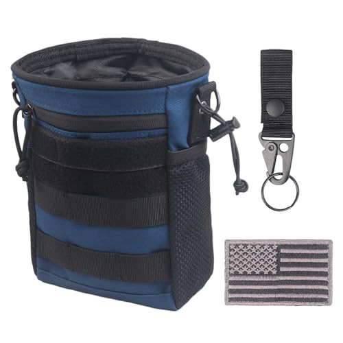 XTACER Molle Dump Pouch, Recycled Storage Drawstring Packs Magazine Bag for Range Shooting, Tactical Duty Belts, with USA Flag Patch and Belt Keychain (Blue)
