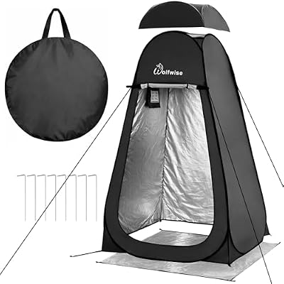 Wolfwise Pop Up Shower Tent with Floor, Portable Instant Changing Tent with Ventilation Window & Carry Bag, Privacy Bathroom Toilet for Beach, Camping & Outdoor, Width 47 ", Height 75 ", Black