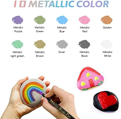 Jsdoin Metallic Marker Pens, 10 Metallic Paint Pens Painting Art Pens for Card Making, Scrapbooking, DIY Photo Album, Metal and Ceramics, Glass, Metal, Wood