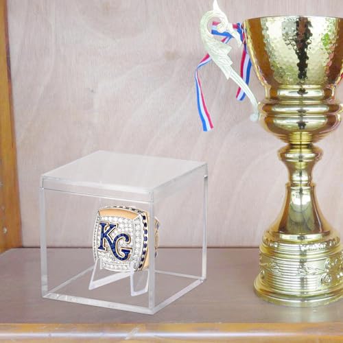 Image of Championship Ring Display Case Clear Acrylic Ring Case Display Box for Sports Baseball Basketball Softball Football Single Ring Holder Coin Stand, 2.16 Inch