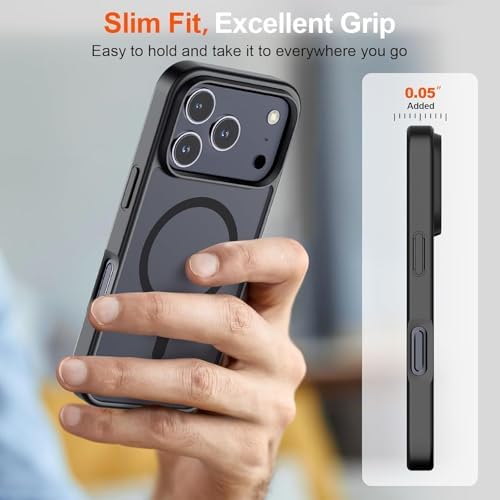 URUCHI iPhone 17 Pro Max İle Uyumlu Güçlü Manyetik Telefon Kılıfı, [Mag-Safe ile Uyumlu] [Askeri Düzey Düşme Koruması] [Güçlü Silikon Kenarlar] İnce Yarı Saydam Mat Koruyucu Kılıf, Siyah - Görsel 8