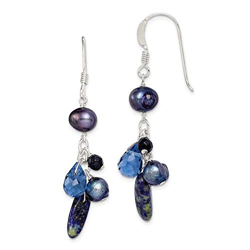 925 Sterling Silver Blue Sandstone/dark Freshwater Cultured Pearl Drop Dangle Chandelier Earrings Fine Jewelry For Women Gifts For Her