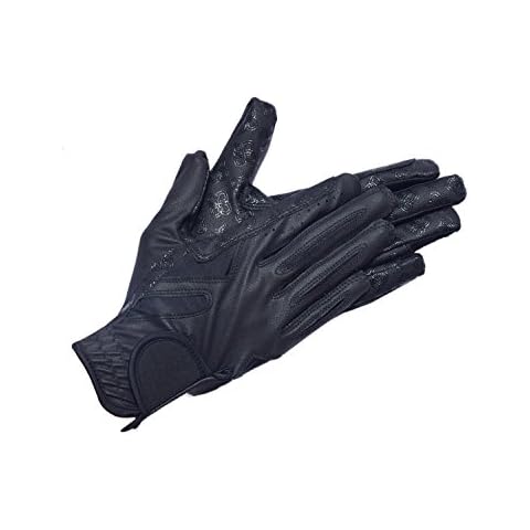 Riders Trend Dressage Horse Stretchable Serino/Lycra/Silicon Equestrian Riding Gloves - Black, Medium Cover