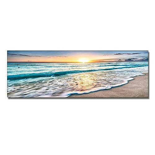 Toile peinture abstrait bleu sérénité | Tableau coucher de soleil apaisant pour chambre