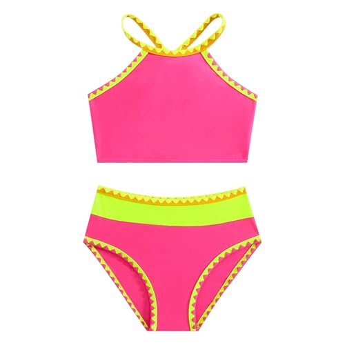 Girls Swimsuit Color Block Two Piece Bathing Suit Summer Beach Swimwear Vacation Fashion Swimsuit Comfort Swimwear S-779 Hot Pink Boyyy Girrll Year 6 Years 7 Years