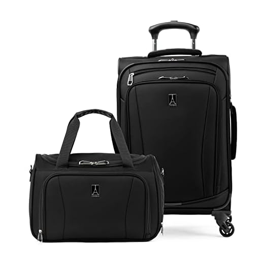 Travelpro Runway 2-piece Luggage Set, Carry on Softside Expandable 4-Wheel Spinner Suitcase & Carry on UnderSeat Luggage Soft Tote Bag, Men and Women, Black