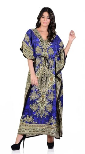 Women's Kaftan Dress Beach Cover Up Tribal Ethnic Print Plus Size V-Neck Loose Kimono Maxi Dress4