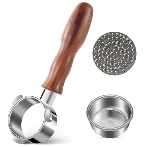 54mm Bottomless Portafilter with Puck Screen & 18g Filter Basket Rosewood Handle Fit Breville Barista Express/Pro/Touch/Bambino Plus/Infuser Espresso Machines