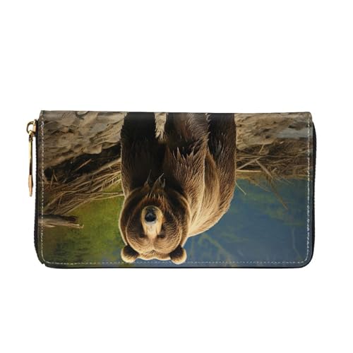 Brown Bear Women Wallets Leather Zip Around Clutch Purses Waterproof Credit Card Holder With Phone Holder Ladies Travel Coin Purse2