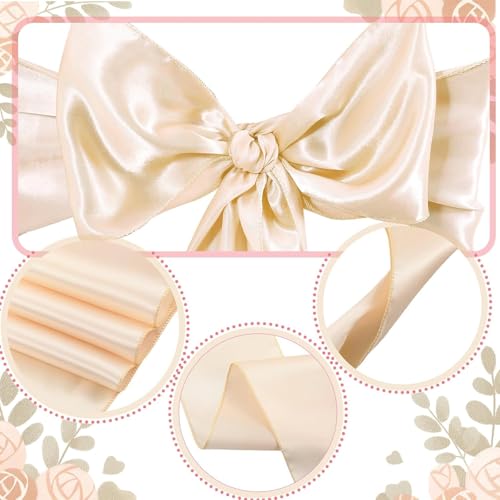 Tomuvpzn 2 Stück Stuhlhussen Weiß, Universell Hochzeit Elegante Stuhl Abnehmbarer Elasthan Stuhlhussen mit 2 Seide Champagnerfarbe Stuhlhusse Schleifen für Hochzeit Bankett Dining Küche Party