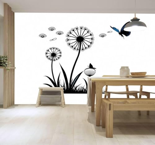 Papier peint texture soyeuse pissenlit noir et bleu 3D - 4