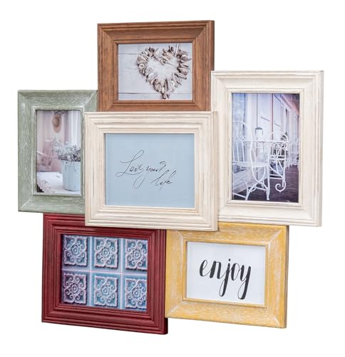 levandeo Fotorahmen Antik Collage 56x51cm Echtholz 6 Fotos 10x15 13x18...