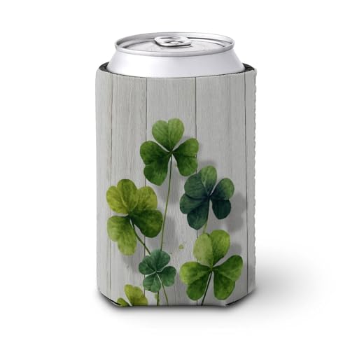 Funda enfriadora de latas de cerveza, tréboles verdes de cuatro hojas, tablón de madera ligera, enfriador de cerveza, soporte de bebidas aislado suave para fiestas, playa, eventos, hogar