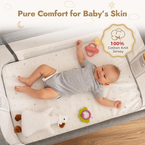 Image of Papablic Bassinet Sheets 2 Pack for 2 in 1 Breathable Mesh Baby Bassinet, 33 inch x 21.6 inch Baby Bassinet Sheets, 100% Cotton Bedside Bassinet Sheets, Soft Breathable Bassinet Mattress Sheets, Grey