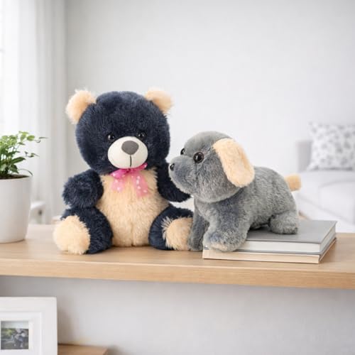 Image of Tabitha Stuffed Toys - Ultra Soft Plush Toy for Kids | Birthday Gifts for Kids and Girls | (Combo of 2 Toys 30 Cm Grey Teddy Bear & 25 Cm Grey Dog)