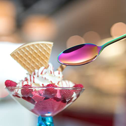 Jucoxo Long Handle Iced Tea Spoon, Stainless Steel Coffee Mixing Spoons, Long Cream Dessert Spoons Set Of 4 (Multicolor), Dishwahser Safe #TOP5