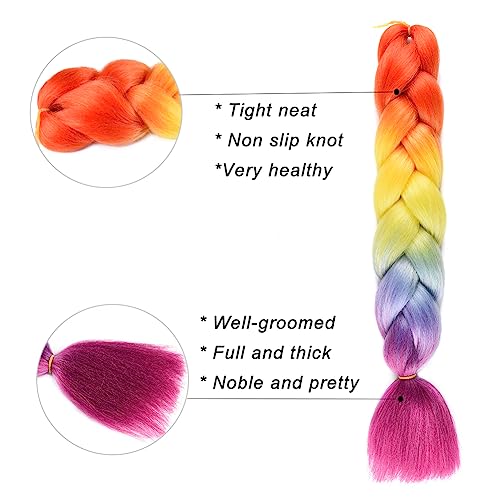 Ombre Braiding Hair 3Pcs Rainbow Braiding Hair Extensions 24Inch Colored Hair Extensions For Braiding My Like Color Hair Extensions For Kids #TOP3