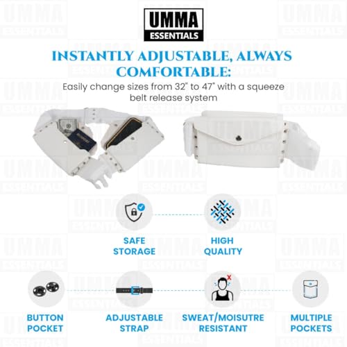 Top-Selling Ahram Ihram Belt for Hajj & Umrah – Free Size Adjustable, Anti-Theft with Button Pockets & Phone Holder, Fits Up to 51” Waist, White4