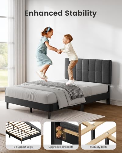 Pipishell Queen Bed Frame with 12 Thickened Legs&Fabric Upholstered Headboard,1300 lbs Strong Weight Capacity, Adjustable Headboard, No Box Spring Needed, Easy Assembly, Underbed Storage(Solid Wooden)