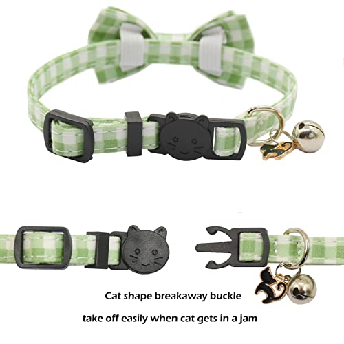Image of Bowtie Cat Collars Breakaway with Bell, Adjustable Cute Kitty Collars Safety Buckle Kitten Collar for Cat Puppy 7.5-11in (Green Plaid)