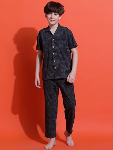 Image of Li'l Tomatoes Boys 100% Cotton Night Suit | Summer Printed Shirt & Shorts Set | Soft & Breathable Sleepwear | 9-16 Years