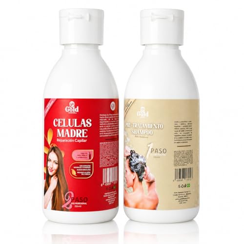 Gold DIAMOND – Kit de Alisado Células Madre Sin Formol – Tratamiento de Keratina Fortalecedor y Reparador para Cabello Débil, Fino y Quebradizo – Compatible con Color y Tinte (Kit Pequeño, 250mL)