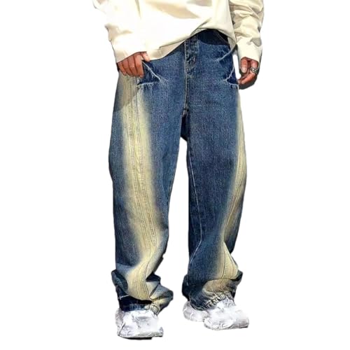 Men’S Streetwear Cargo Skateboard Straight Leg Denim Pants Slim Fit Full Length Button Fly Midweight Light Wash Jeans