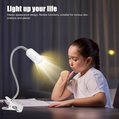 Sudnsadaks Lampenfassung E27, Klemmlampe mit Stecker und 120 cm Kabel, 360° Verstellbarer Schwanenhals, Klemmleuchte mit Schalter für Tiere, Wachsende Pflanze, Tischlampe, Weiß (Ohne Glühbirne)