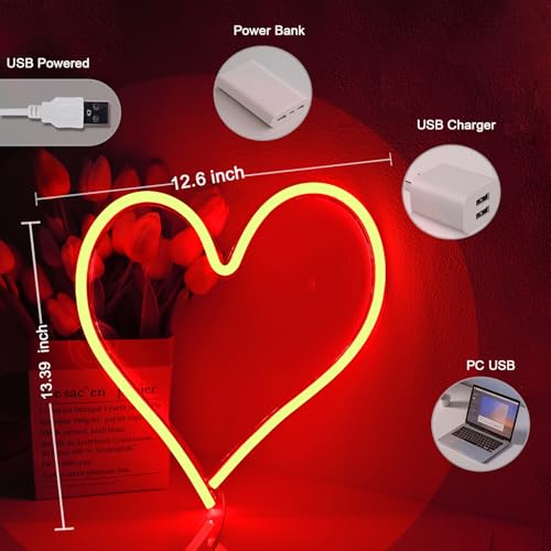 Image of Britrio LED Neon Light Sign, 13.4 inchx12.6 inch Heart Shape Neon Sign Wall Hanging Sign Wall Art for Bar Bedroom Living Room Kid's Room Party,Home Decor Neon Night Light USB Powered(Red Heart)