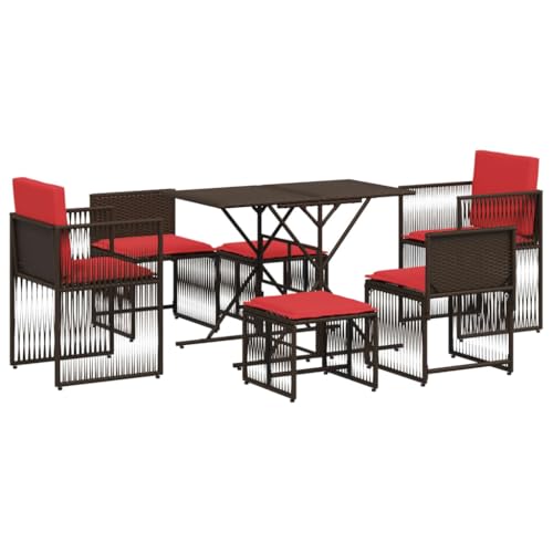 vidaXL Conjunto de Comedor de jardín de 7 Piezas con Cojines, poliratán marrón
