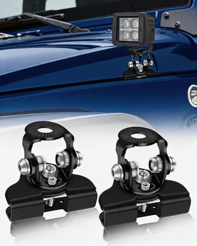 YCHOW-BEAM LED Light Bar Mounting Brackets, 2PCS 304 Stainless Steel Hood Mount Light Brackets No Drill, Adjustable Ditch Light Brackets Anti-Scratch Clamp Holder for Truck SUV Pickup Offroad