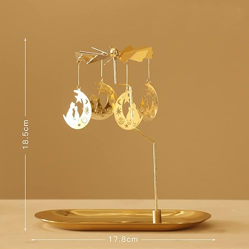 Miniatura 5 de Creahaus Portavelas giratorio con bandeja, giratorio de vela con carrusel Glod, portavelas de metal giratorio para centro de mesa, Navidad, día de