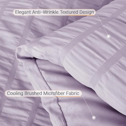 MUXHOMO 7 Pieces Full Comforter Set, Seersucker Bed in a Bag Full Size, All Season Luxury Bedding Set with Comforter, Flat Sheet, Fitted Sheet, Pillowcases & Shams, Lavender