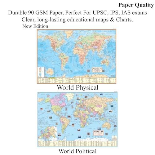 Image of Editone International India & World (Political & Physical) Map for Wall with QR Code | Competitive Exam Preparation for UPSC, IAS, IPS, with Non-Laminated Paper Print In English Medium